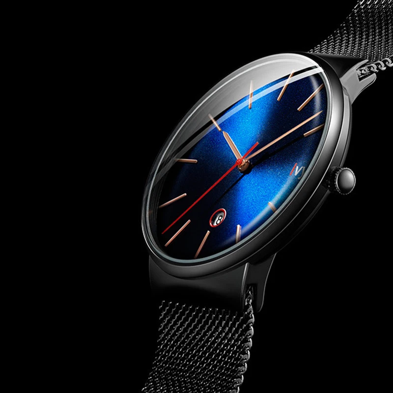 LVYIN Special 2.5D Convex Glass Quartz Watch Men Steel Mesh Watches Calendar Wrist Simple Blue Business Analog LY021 | Наручные часы