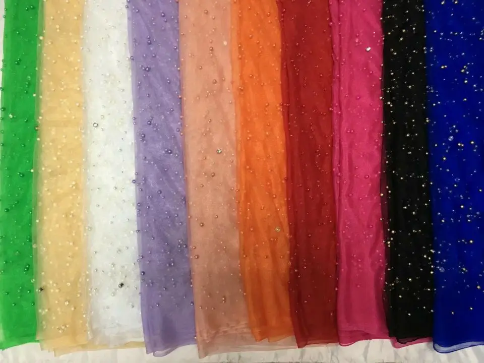 5 ярдов/шт чудесная Королевская Синяя французская кружевная ткань с бусинами и