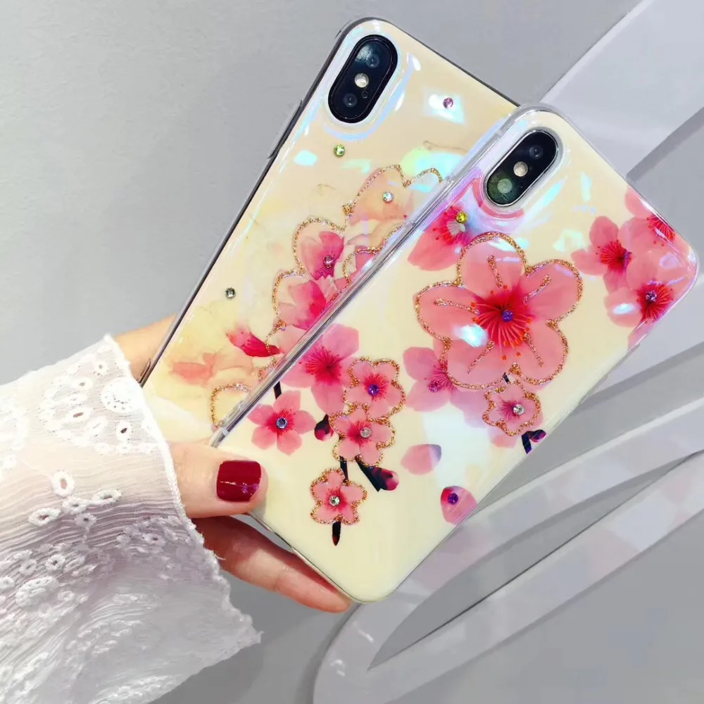 ZMASI Стразы Florals телефона чехол для iPhone X 7 8 мягкий эпоксидной телефон оболочки 6 6s