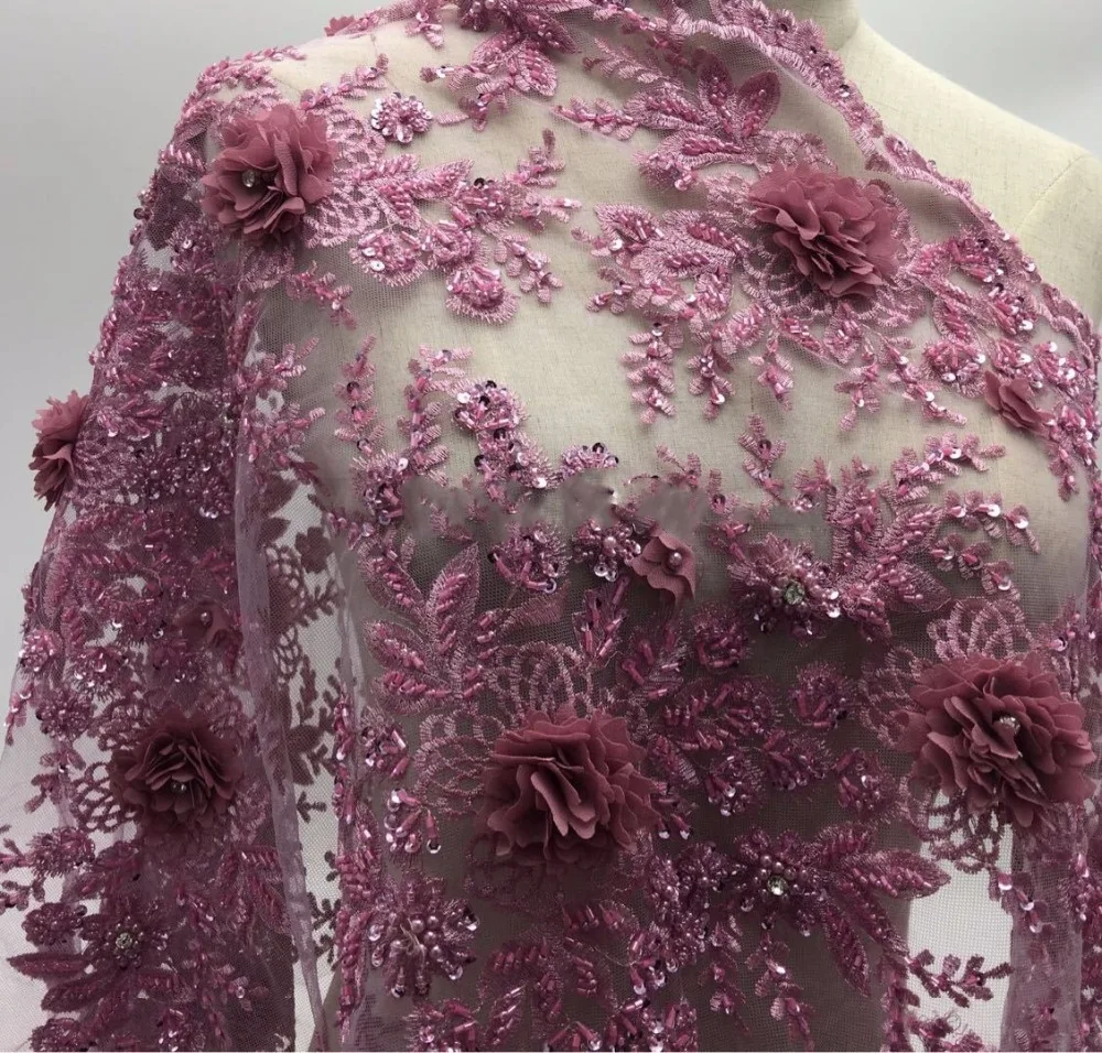 2 ярдов Новое модное тяжелое Африканское французское кружево с бисером ткань 3D