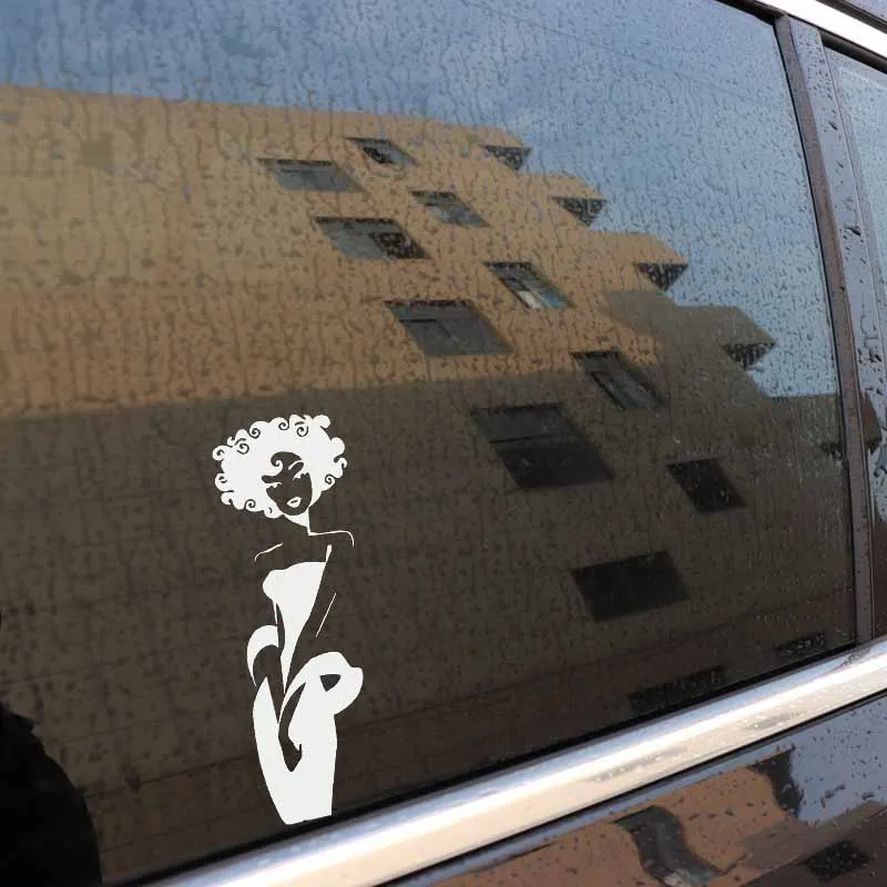 

YJZT 5.1*14.4CM Graceful Beautiful Girl Covering The Body Fashion Black/Silver Car Sticker Fashion Design Vinyl Decals C20-0221
