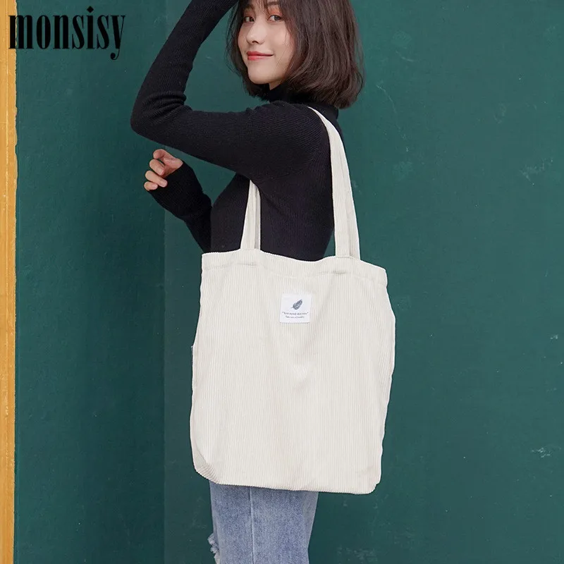 Monsisy Women Shopping Bag Girls Corduroy Shoulder Heavy Duty Female Solid Big Capacity Beach/Travel Ladies Folding | Багаж и сумки