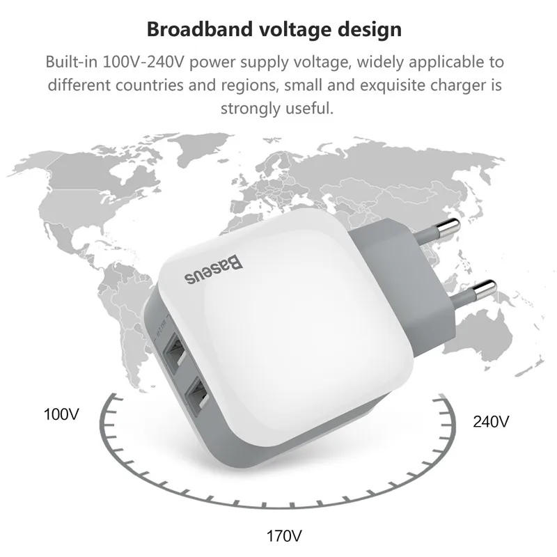 BASEUS оригинальный Dual USB Зарядное устройство 2.4a Быстрый путешествия адаптер ЕС