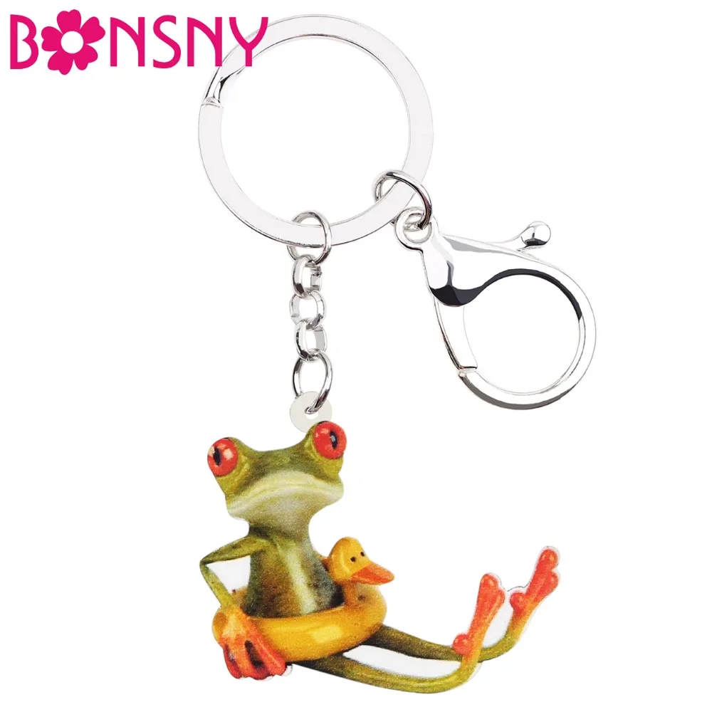 Bonsny Acrylic Swim Ring Frog Key Chains Keychain Holder Anime Animal Jewelry Gift For Women Girls Teens Bag Car Charms Pendant | Украшения
