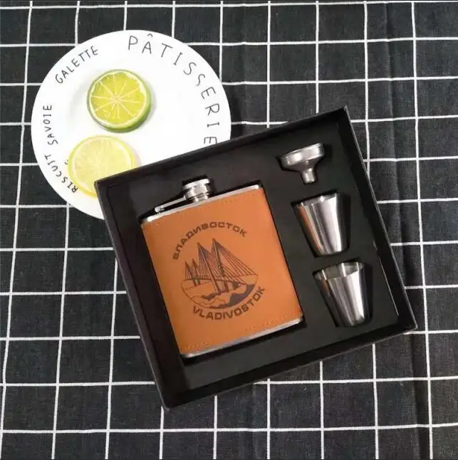 7oz sailboat set 7/8 oz и желтый цвет, pu искусственная кожа, кожаный обруч виски кувшин 304 Спиртовка из нержавеющей стали Джек набор с плоской флягой с черной подарочной коробке - Цвет: 7oz sailboat set