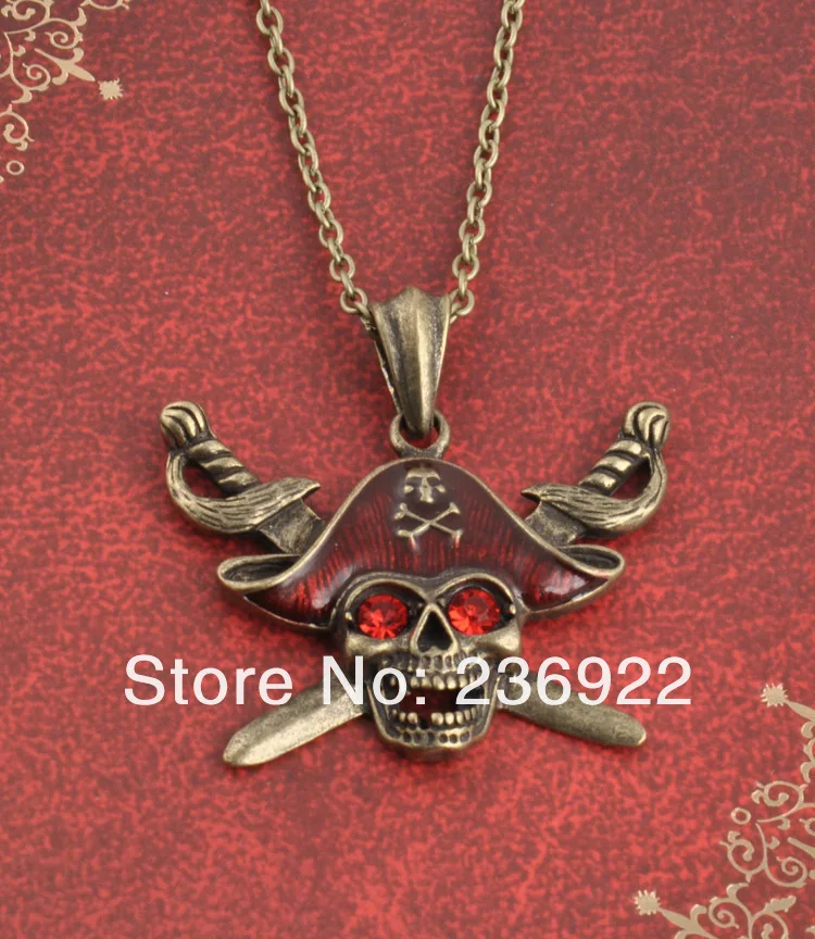 

20pcs/lot Wholesale Free Shipping Zircon crystal vintage jewelry gothic Pirates of the Caribbean logo necklace Sweater chain