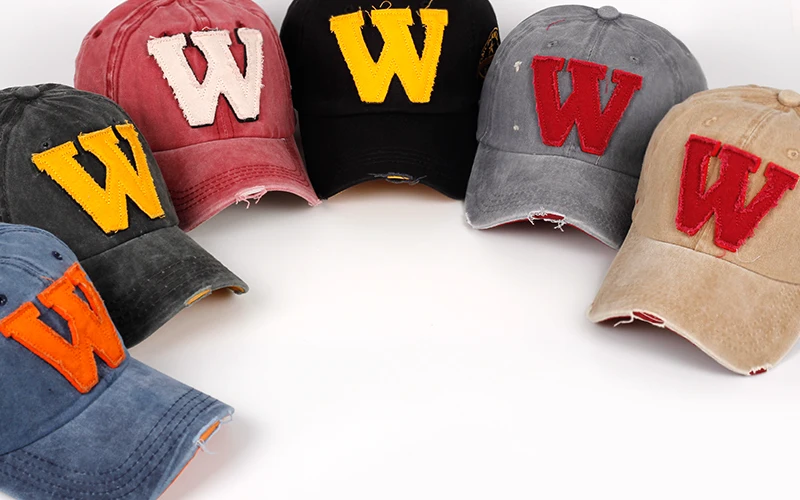 new cotton letter W Baseball Cap retro outdoor sports caps women bone gorras curved fitted washed vintage dad hats for men