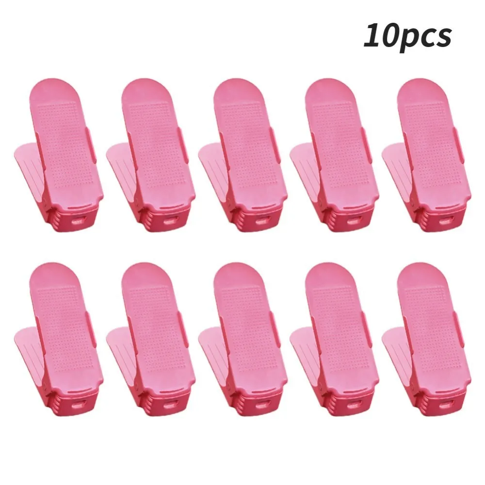 10pcs---pink 10 шт., многофункциональные пластиковые стеллажи для обуви, органайзер для хранения, домашний двухслойный стеллаж, держатель для мужчин или женщин, органайзер для обуви, регулируемый - Цвет: 10pcs---pink