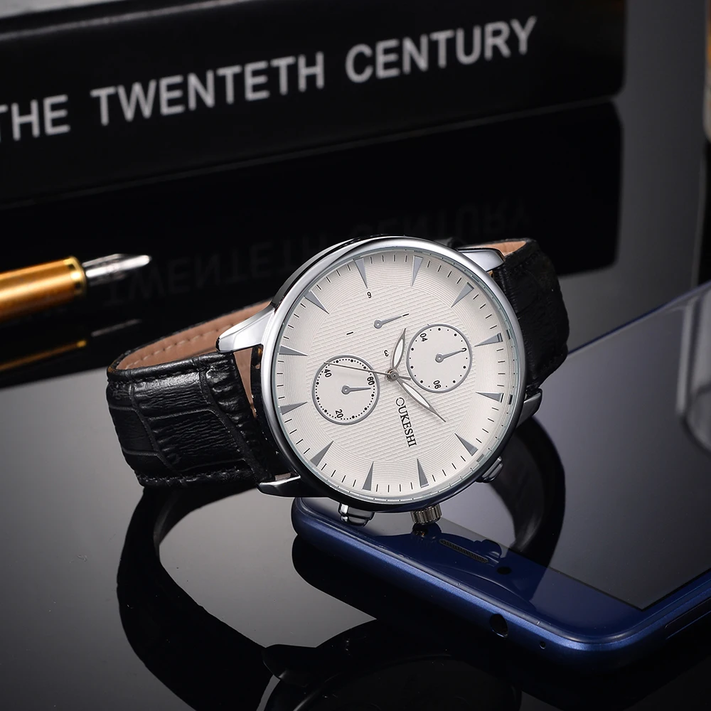 OUKESHI New Fashion Watch Men Elegant Leather Strap Simple Style Casual Business Quartz Male Popular relogio masculino | Наручные часы