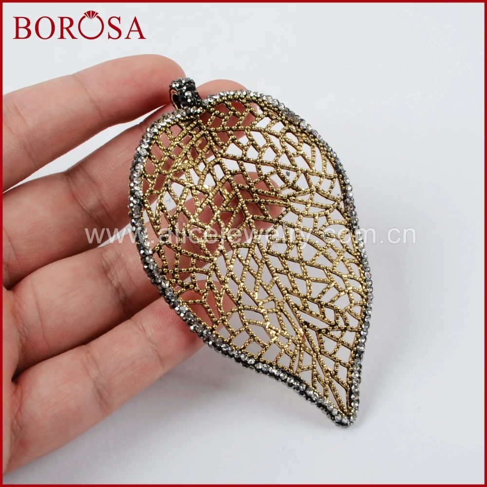 BOROSA Drusy золотой цвет или серебряный оставляет форму ажурный Шарм кристалл паве