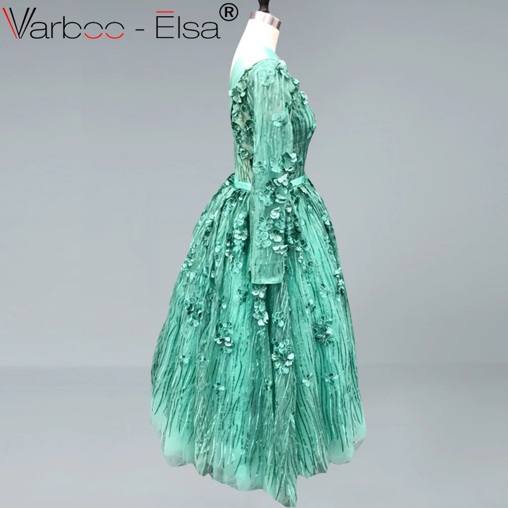 Женское платье на одно плечо VARBOO_ELSA зеленое арабский вечер в Дубае длинное