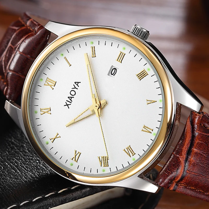 Watch male brief luminous ultra-thin casual genuine leather belt calendar quartz watch | Наручные часы