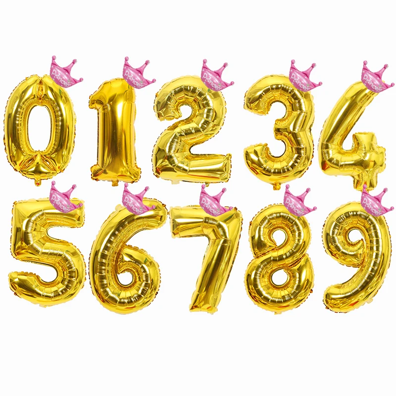 gold pink crown 2 шт./лот 32 дюймов номер фольги Воздушные шары цифра воздушный шар Дети День рождения Дикие один украшения рисунок 30 Ans Decoracao Coroa - Цвет: gold pink crown