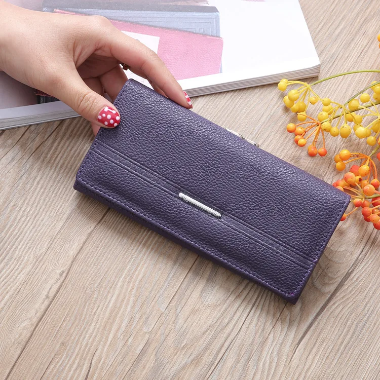 Purple New Style Korean Style Candy Colored Three Fold Wallet Women Mid-length Women's Clutch Bag Quality Female Purse Multi Pocket - Цвет: Purple