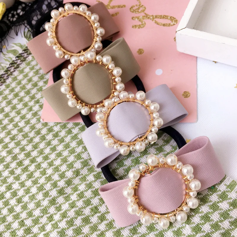 Корейские аксессуары для волос с цветами и кристаллами девочек банты эластичные
