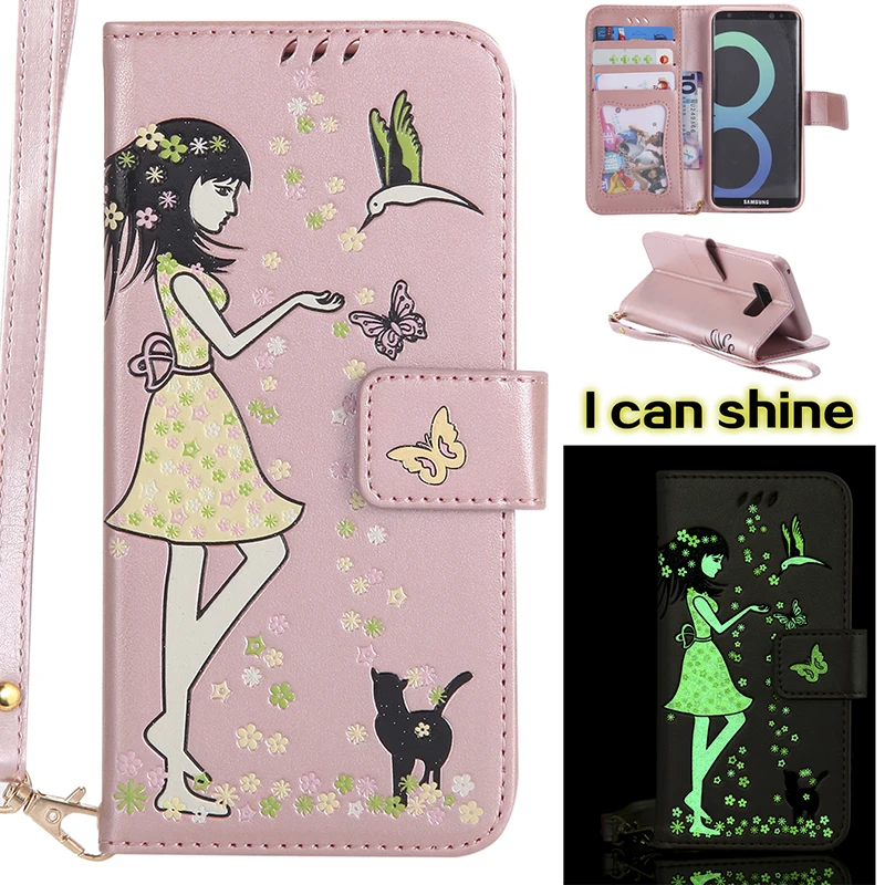 Rose Gold Haissky светящийся в темноте блестящая кожа; Cat чехол для телефона для Samsung Galaxy S8 плюс S7 S6 край S5 S4 S3 A3 A5 флип-чехол - Цвет: Rose Gold