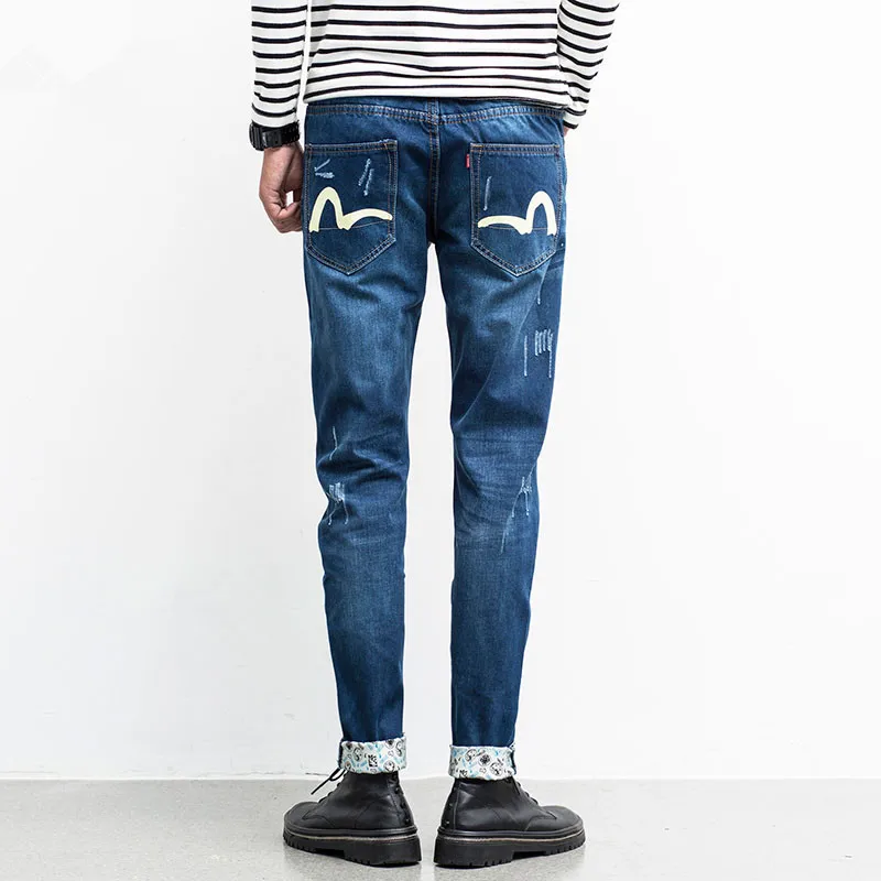 Разорвал Отверстие Джинсы Мужчин 2017 Мода Повседневная Мужские Прямые Fit Жан Для