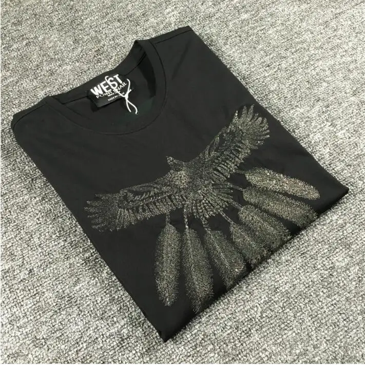 New Novelty 2017 Men Exquisite embroidery eagle T Shirts T-Shirt Hip Hop Skateboard Street Cotton T-Shirts Tee Top kenye #B87 | Мужская