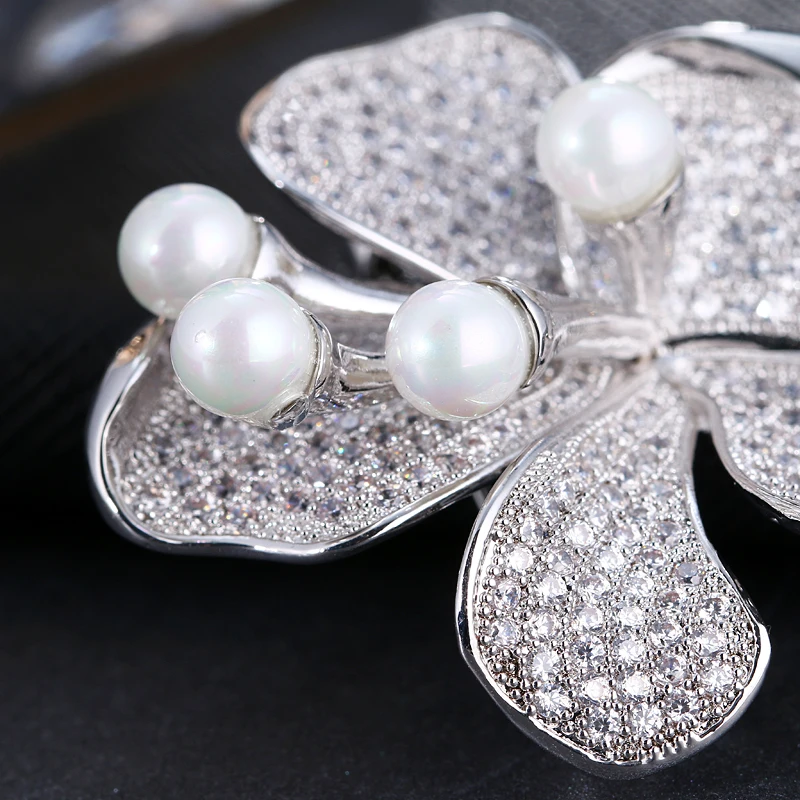 Женская брошь ручной работы из белого золота/розового золота с фианитами|brooches for