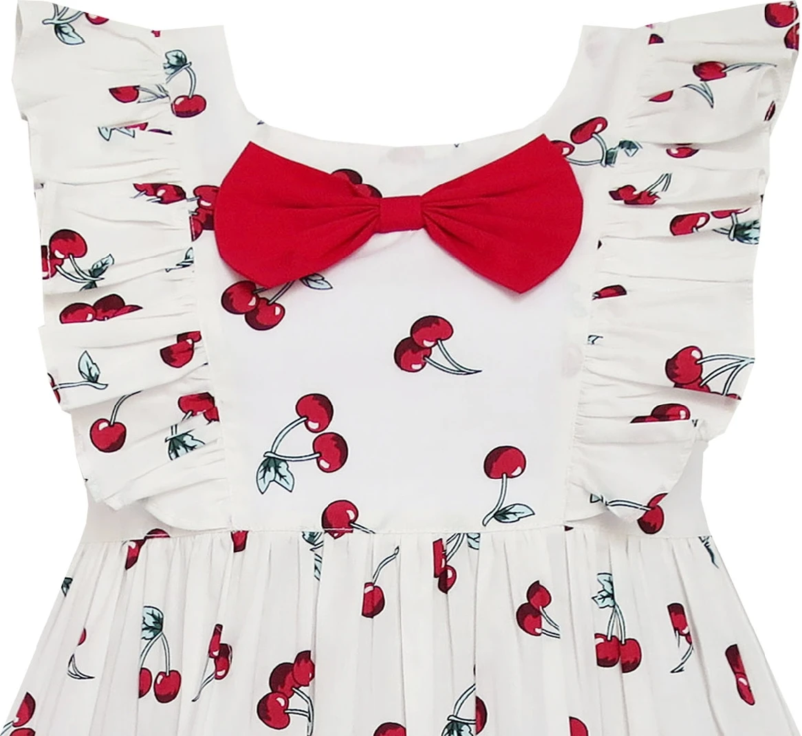 Flower Girl Dress Bow Tie Cherry Fruit Overlap Design Red Cotton 2020 Summer Princess Wedding Party Dresses Children Clothes | Детская