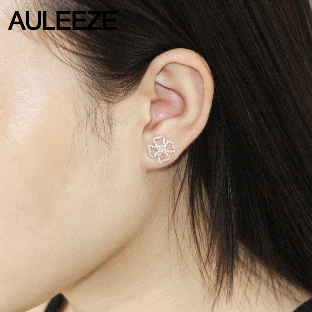 AULEEZE Lucky Clove натуральные серьги-гвоздики с бриллиантами в форме сердца 18 K из розового золота, серьги с бриллиантами для женщин, прекрасный подарок ювелирных изделий