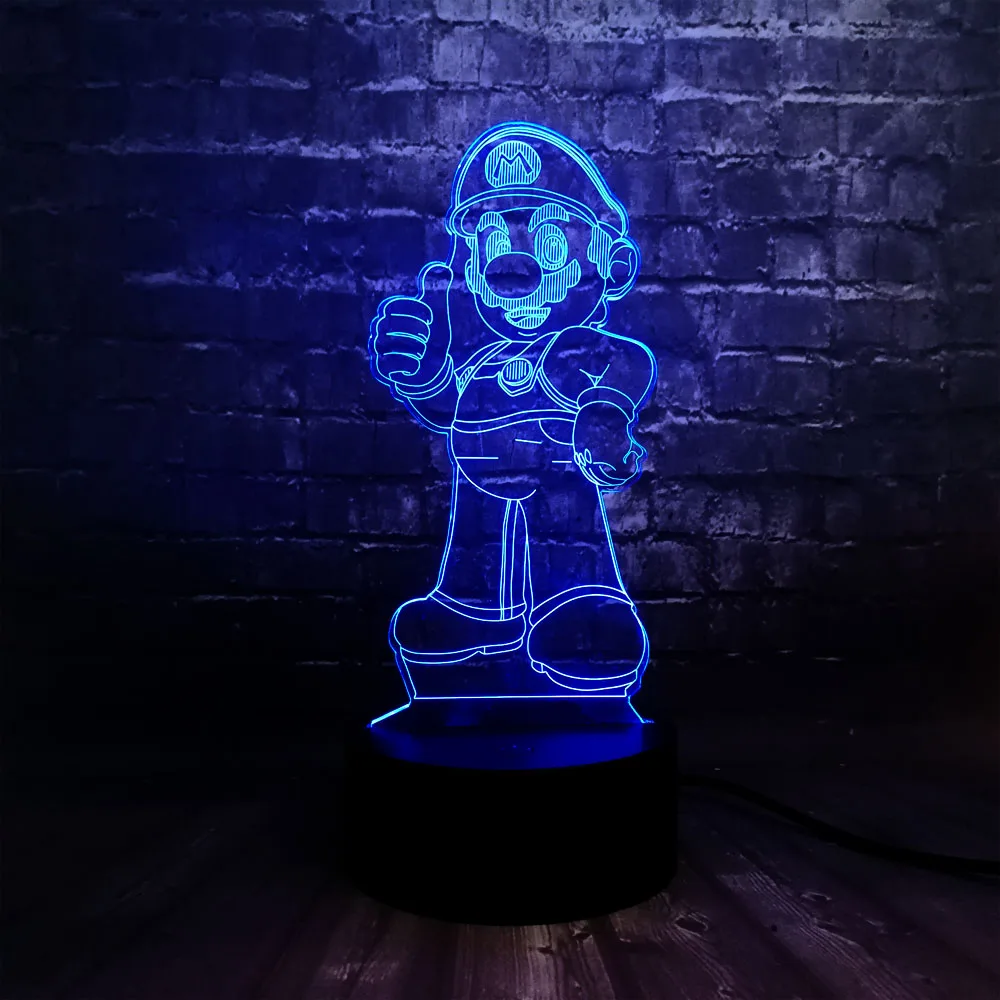 Светодиодный USB ночной Светильник 3D акриловая мультяшная игра фигурка Марио для