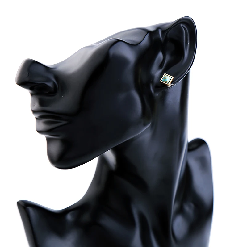 Синие квадратные серьги из синтетического камня с мраморными кристаллами для