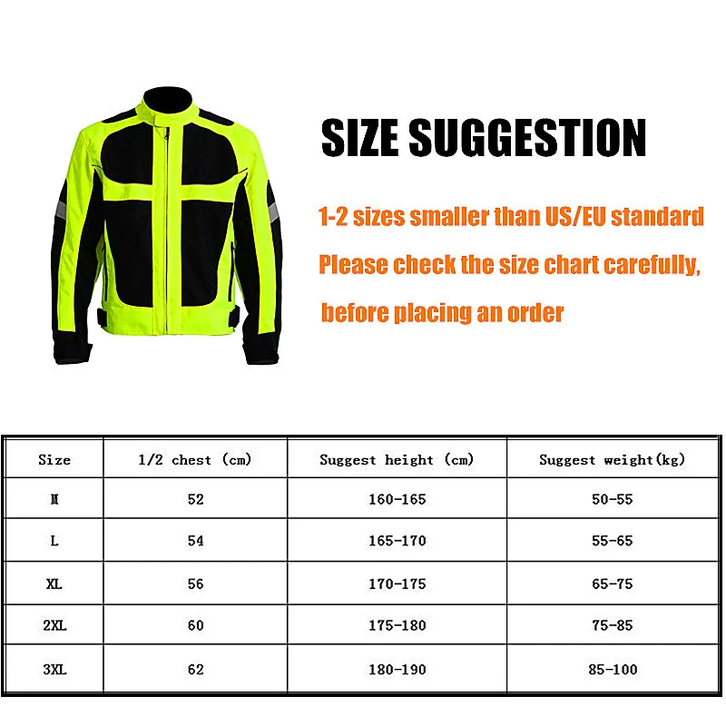 Men's Summer Motorcycle Jacket Off Road Auto Racing Motocross Protective Gear Reflective Safety Clothing - Fluorescent green |