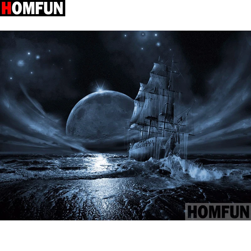 Алмазная живопись HOMFUN A15693 картина Лодка и Луна с полными квадратными/круглыми