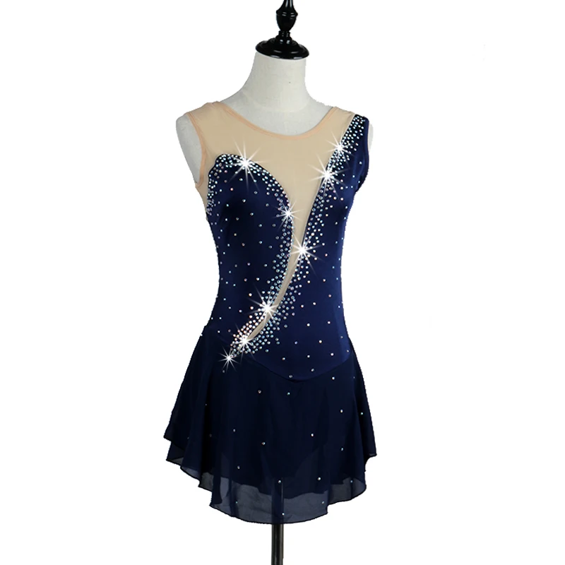 Женское платье для катания на коньках голубое красное со стразами расшитое