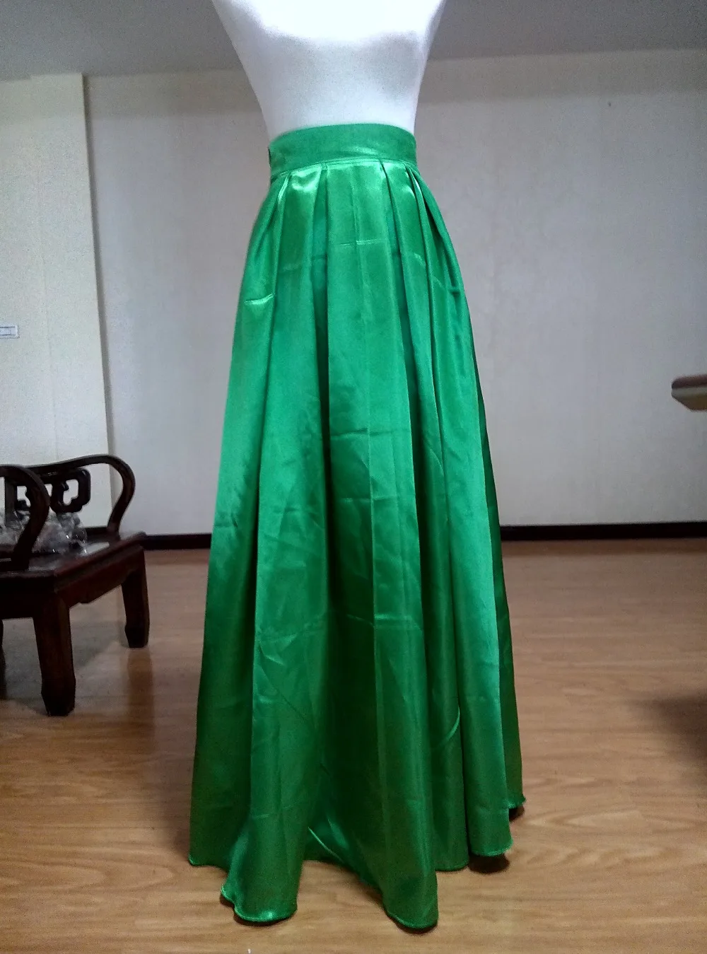 Женская Длинная атласная юбка плиссированная бальная макси с высокой талией