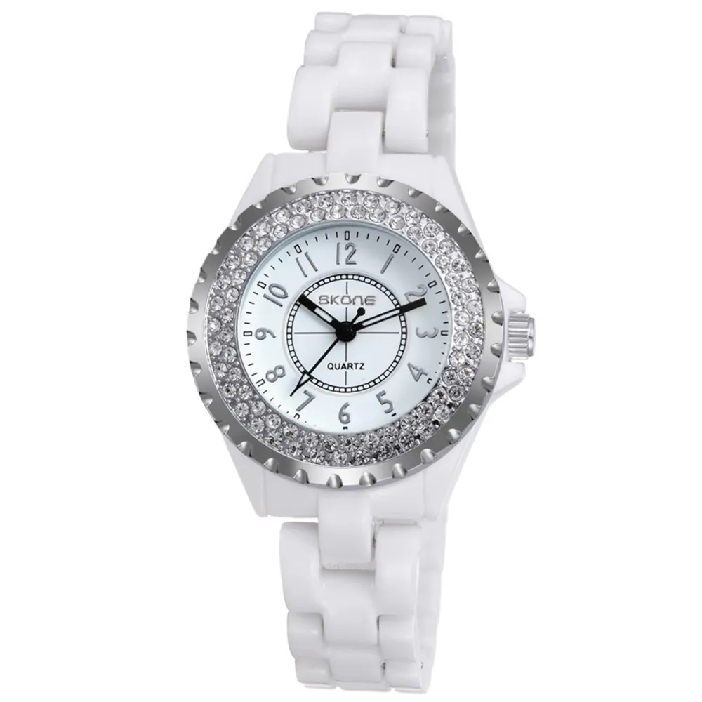 SKONE часы женщины кристалл relogio feminino платье кварц мода марка керамические