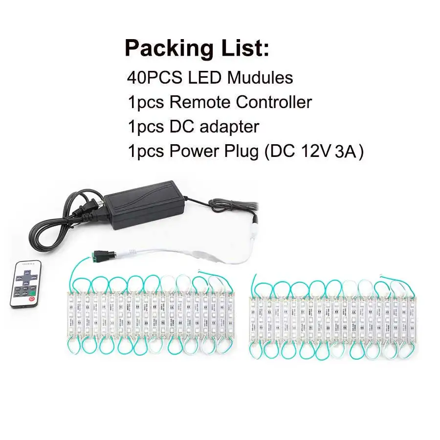 40PCS Kit SMD 5050 Светодиодный модуль 3 светодиодный 12 В постоянного тока водонепроницаемый рекламный знак магазин Передняя полоса ленты лампы модули огни комплект зеленый цвет - Цвет: 40PCS Kit