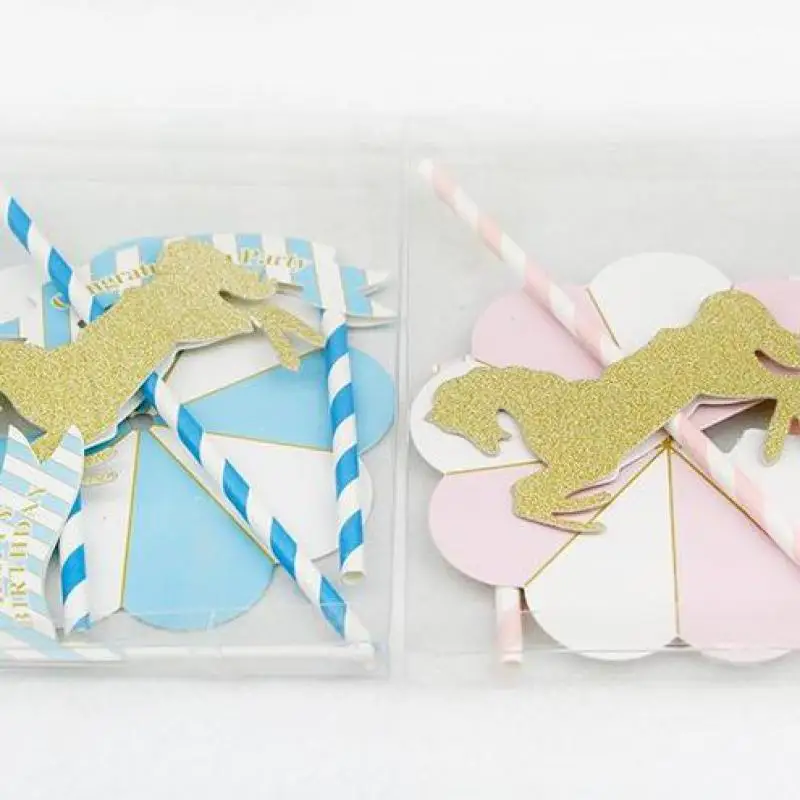 10 комплектов карусель тема торт Топпер карты Дети День рождения полная луна кекс