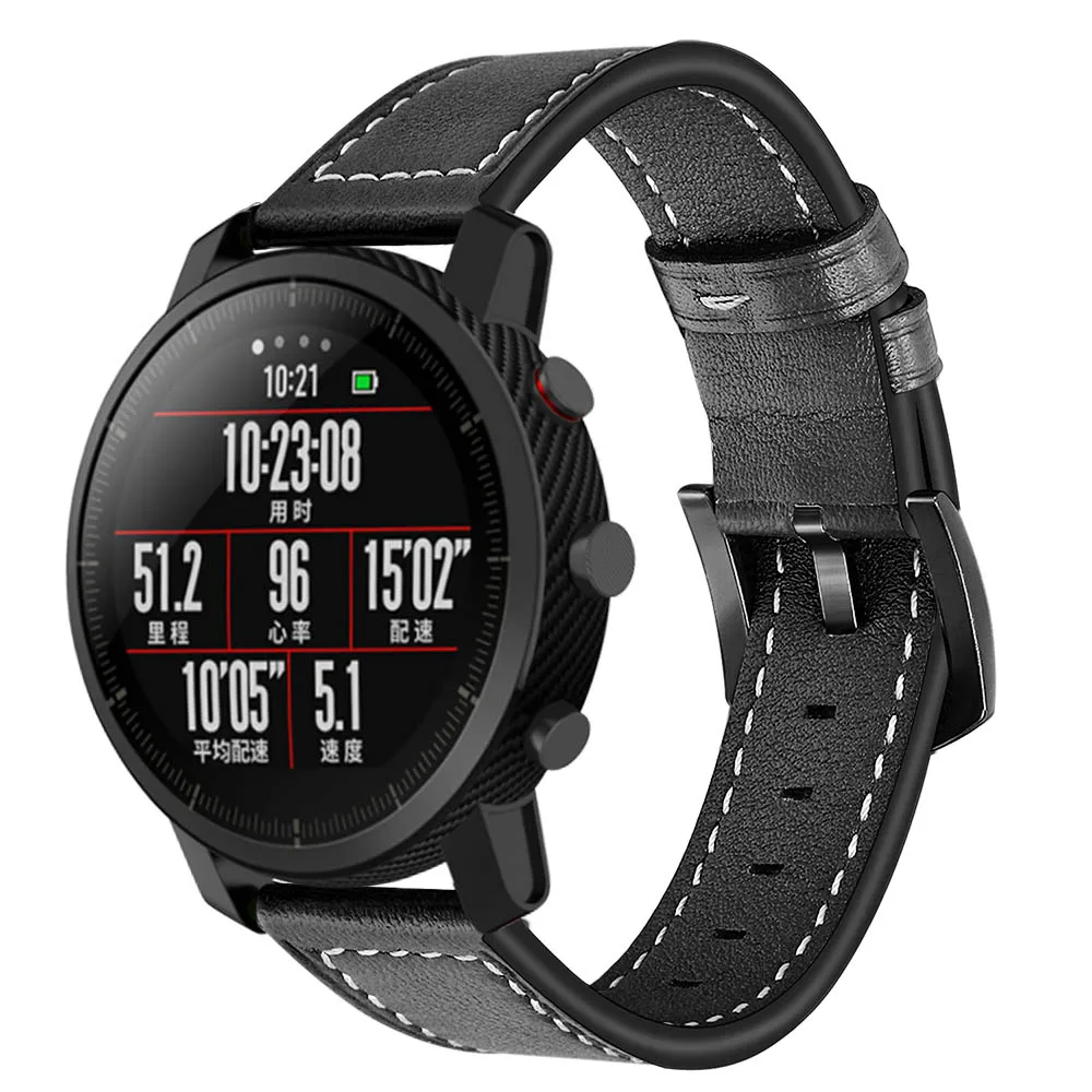 Ремешок для часов из натуральной кожи 20 мм 22 мм для Xiaomi Huami Amazift Pace/Bip/Stratos 2 2S Watch Band стальной браслет с застежкой