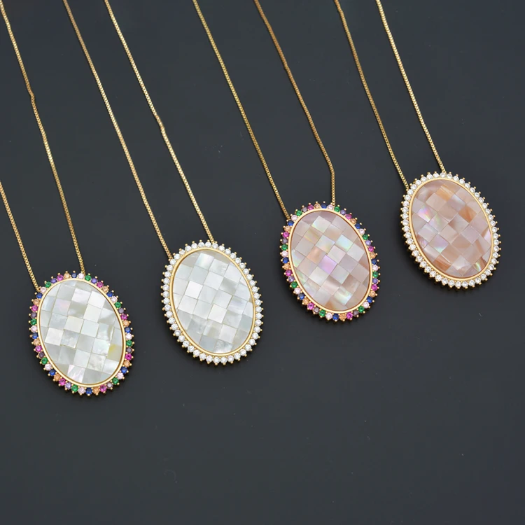 

New Products Come Out Natural Seashells Necklace Charm Round Pendant Necklace Inlaid CZ Female Fashion Accessories
