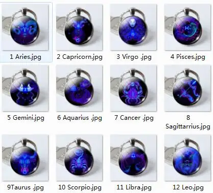 Mixed 12Designs EUB 60 шт. Leo Virgo 12 Созвездие брелоки стеклянный кабошон кулон знак зодиака брелоки Серебряная сумка с покрытием Кулон брелоки - Цвет: Mixed 12Designs