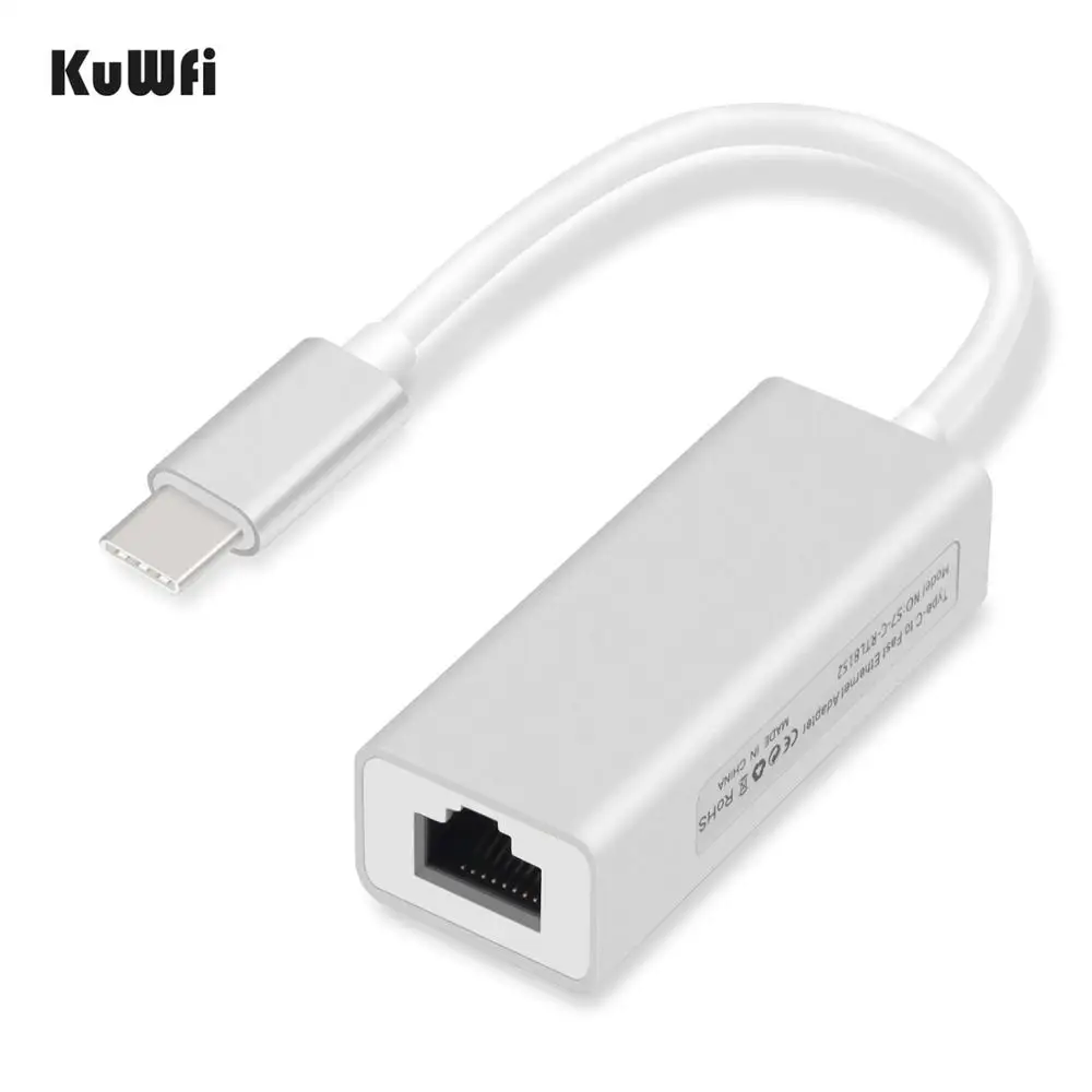 White KuWfi 10/100 Мбит/с Тип C RJ45 Lan адаптер USB C Ethernet адаптер USB-C type-C сетевая карта USB Ethernet для MacBook - Цвет: White