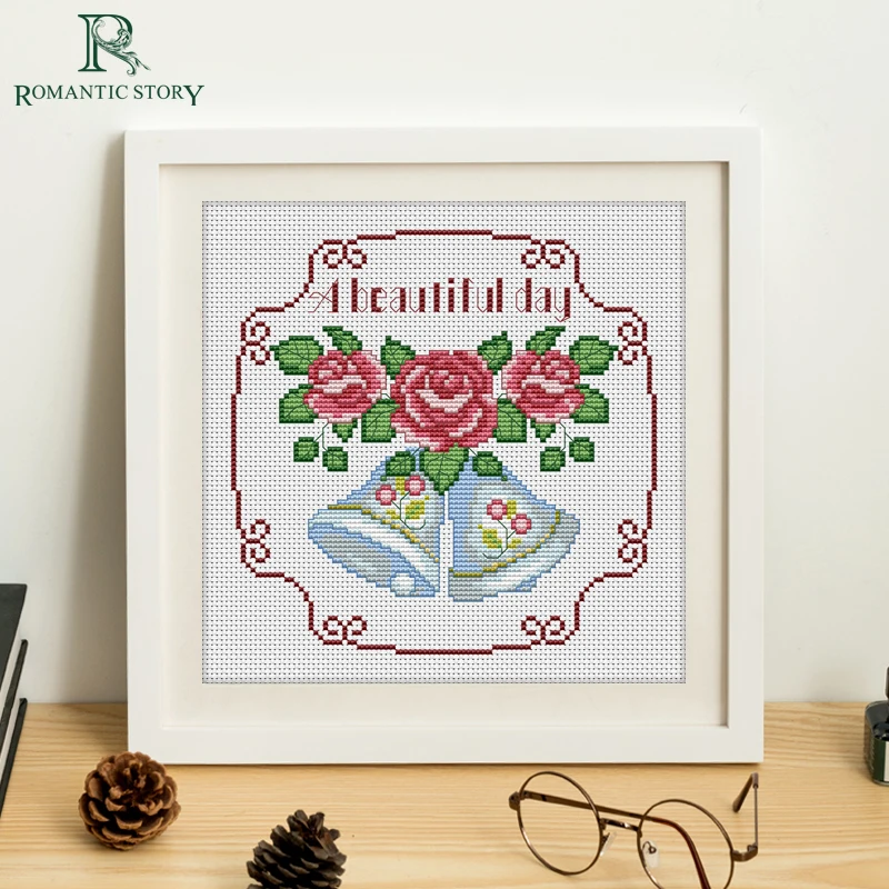 

Романтическая история Набор для вышивки крестиком «сделай сам» для начинающих вышивка счастливый цветок красивый день для набора для выши...
