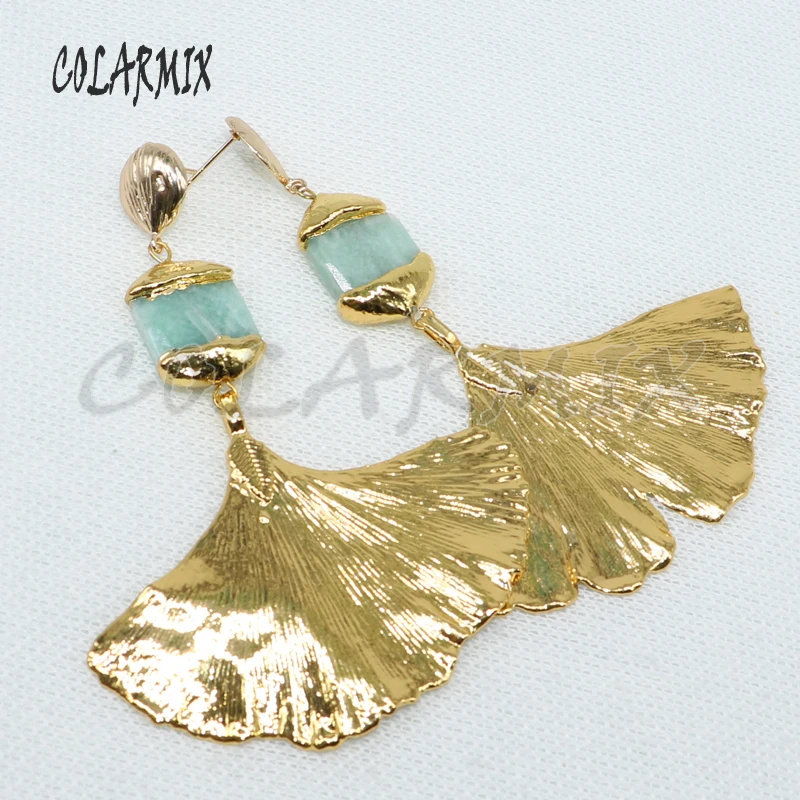 3 пары серьги из натурального камня с листьями гинкго висячие драгоценные камни
