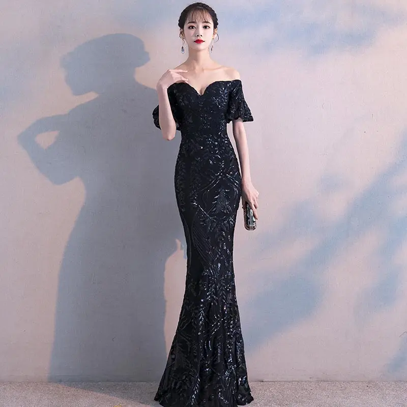 FADISTEE Новое поступление элегантные вечерние платья вечернее платье Vestido de Festa роскошные черные блестки короткий рукав Пром Кружева Стиль