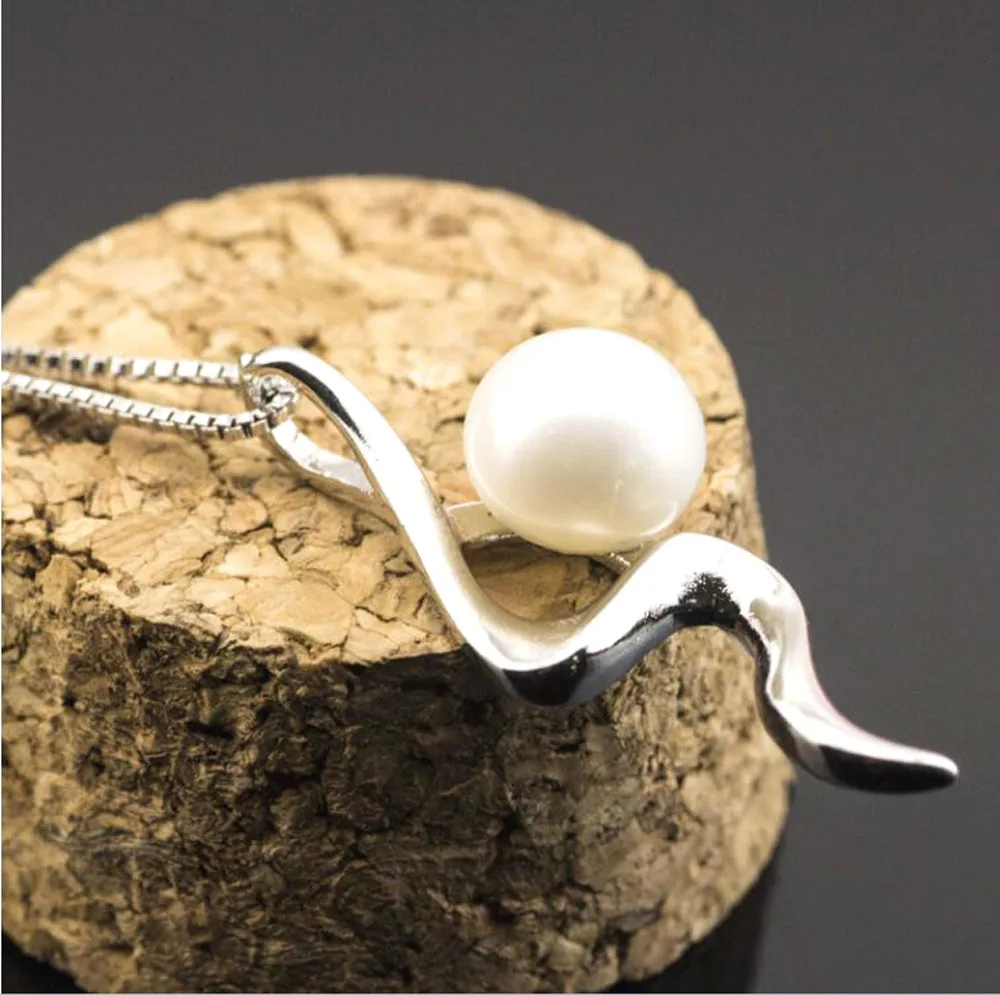 WQQCR 100% 925 Sterling Silver colorShell Pearl Wave Chain Long Pendant Necklaces Wedding Jewelry Necklace Accessories | Украшения и