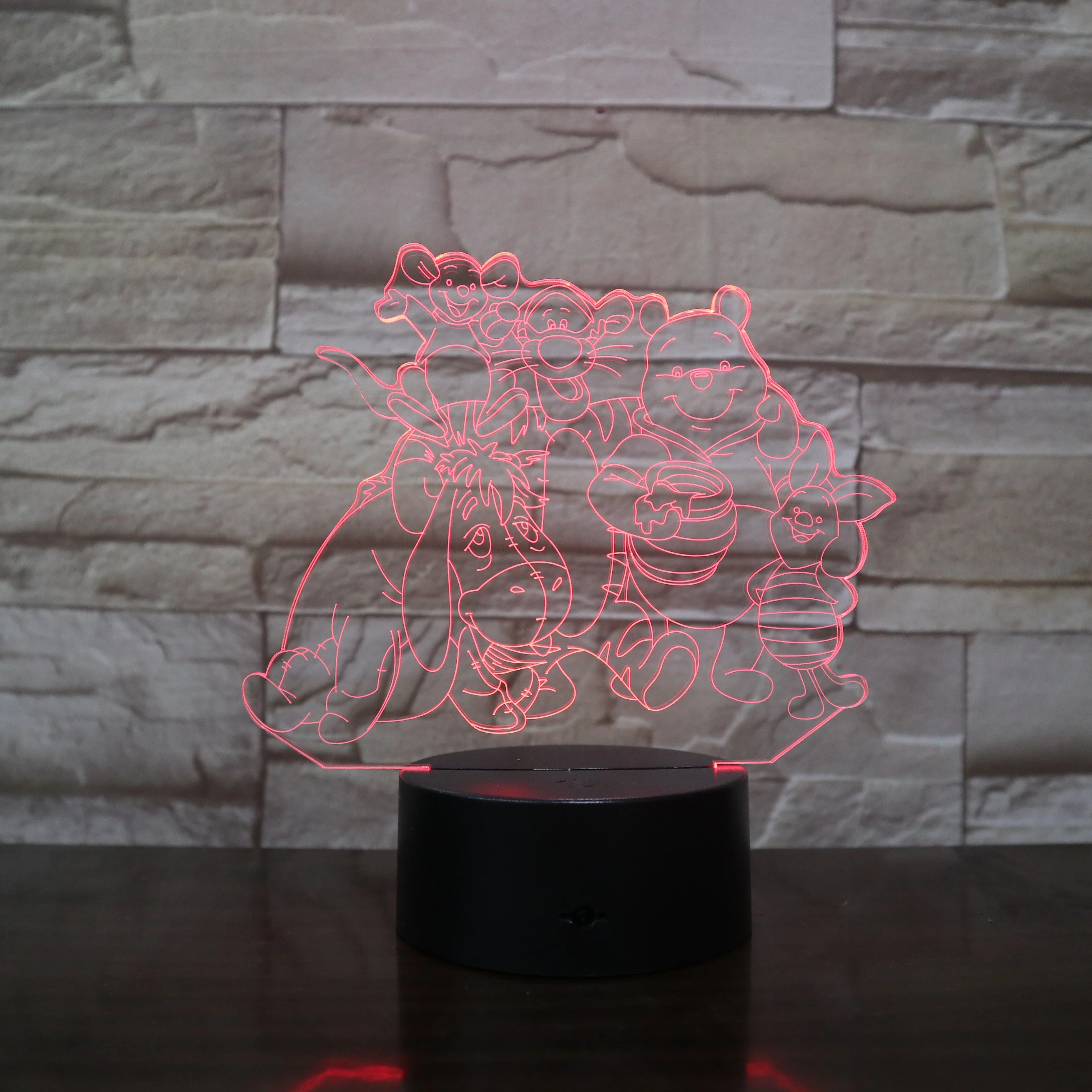 Мультяшный большой семейный тигр друзья 3D светодиодный ночник 7 цветов