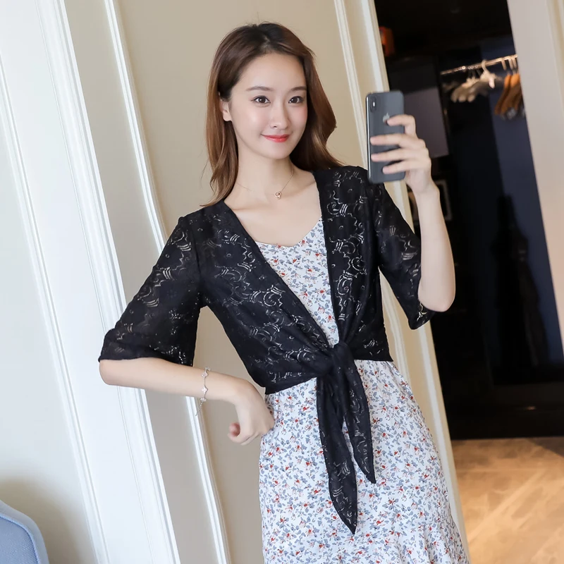 Кардиган для женщин Свободная Кружевная летняя распродажа с бантиком капюшоном