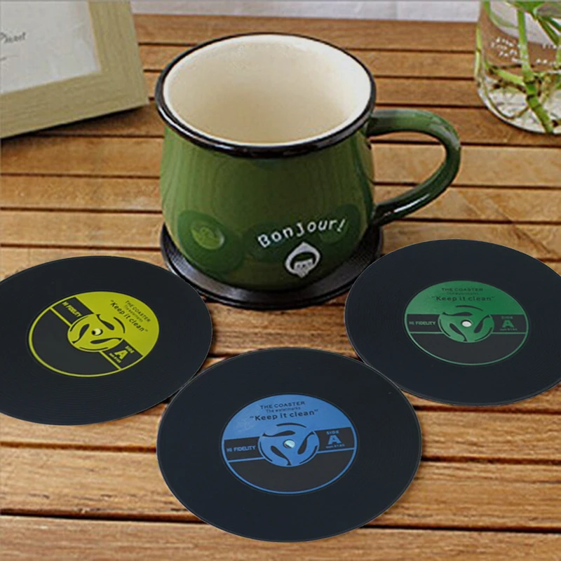 4 шт./компл. Ретро виниловые записи CD подставки под напитки настольная подставка под кружку, Кофе столовых силиконовые набивным рисунком анти-увядает домашний декор