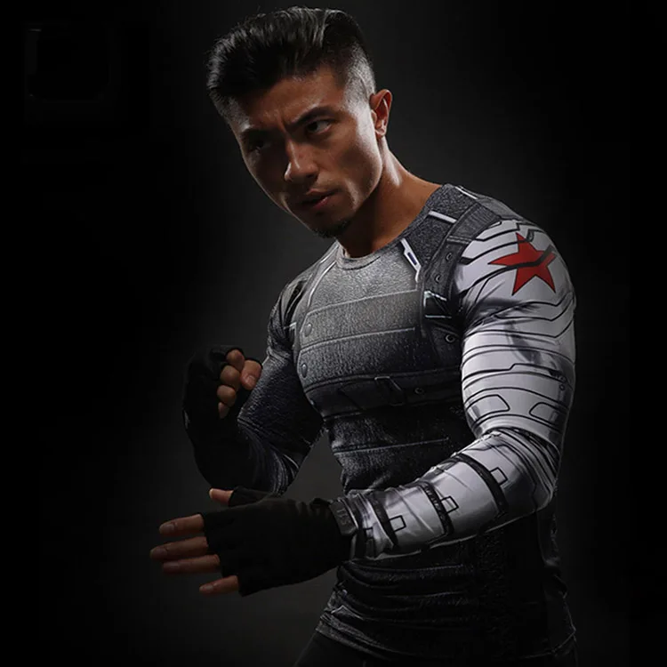 Winter Soldier Рождественский Капитан Америка, зимний солдат, Мстители 3, компрессионная футболка, Мужская футболка с длинным рукавом для фитнеса, Мужская одежда, топы - Цвет: Winter Soldier