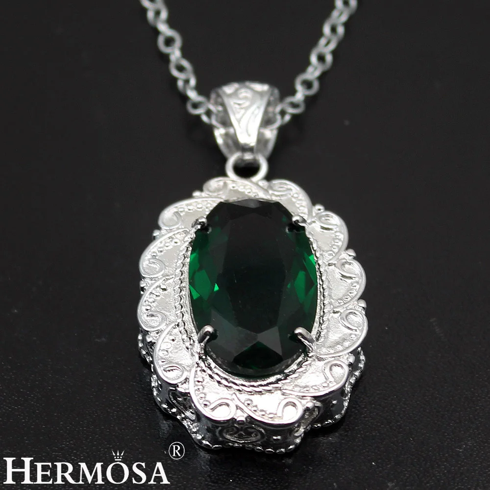 Женские серьги-подвески Hermosa зеленые овальные серьги серебряного цвета вечерние
