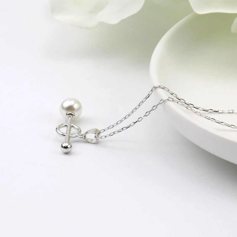 Женское ожерелье с подвеской серебристый белый жемчуг подарок на день рождения