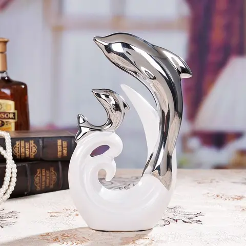Гальваническая Керамика ручной работы украшения современное домашнее украшение креативное свадебное фарфоровое Дельфин серебро с белым