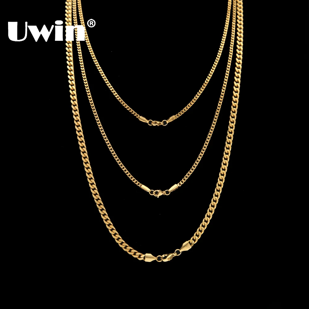 Высококачественное ожерелье Uwin из нержавеющей стали кубинская цепочка Золотая и